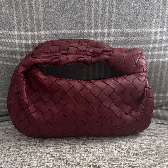 Bottega Veneta Handbags - Bottega Veneta Mini Jodie Burgundy Woven Handbag
